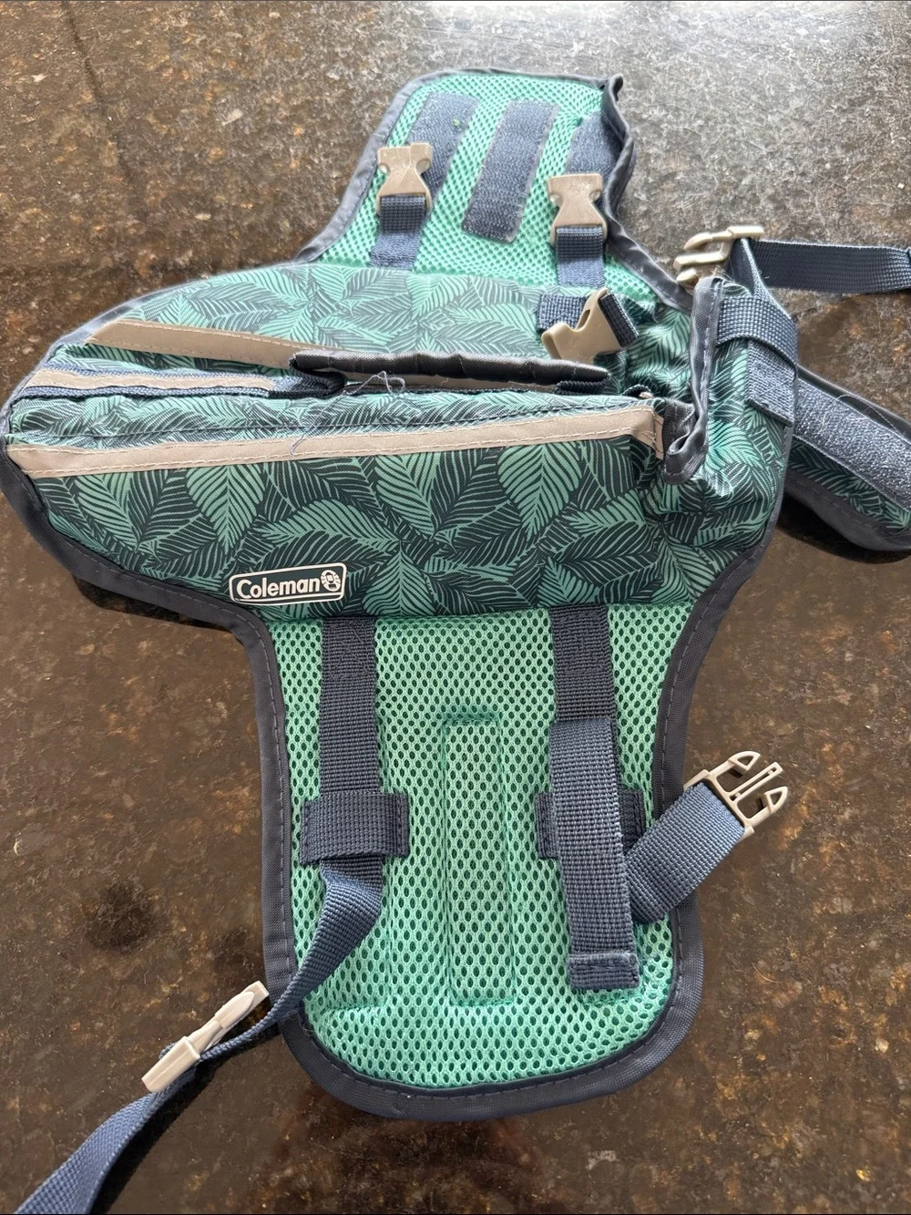 Green Leaf Print Dog Harness life jacket